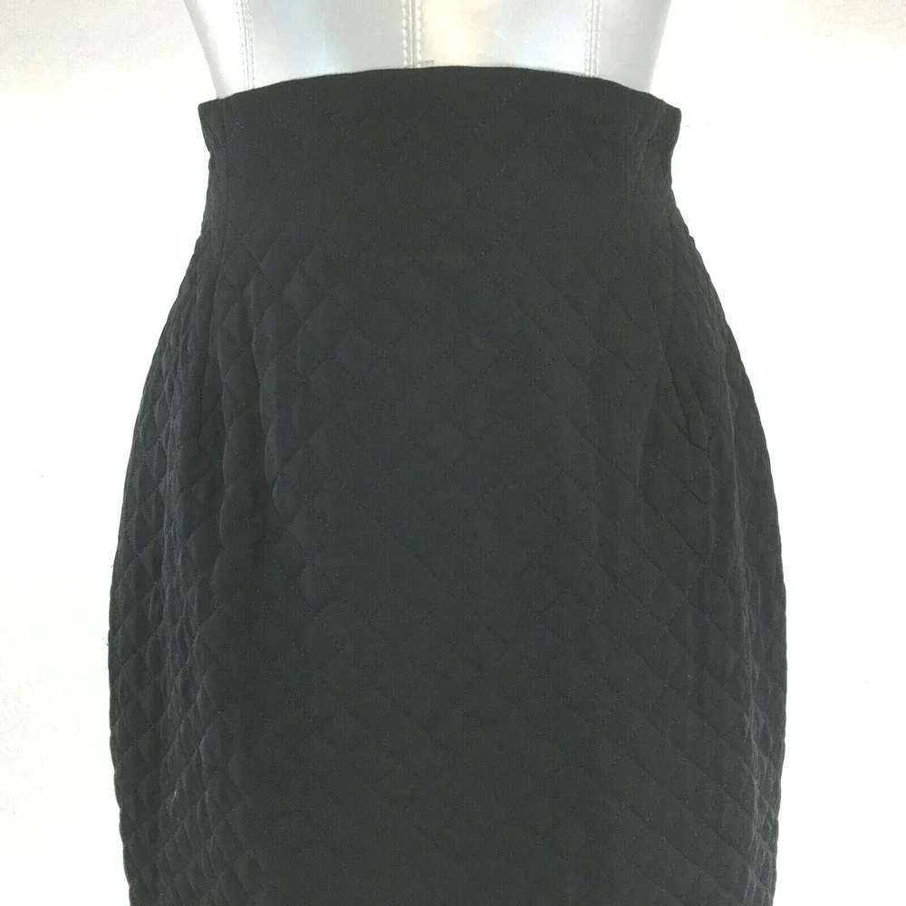 Kathryn Dianos Skirt 10 Black Designer Pencil‎ Silk High Waist Quilt Unique